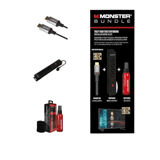 Monster Pack HDMI 4 K – 4 K 120 Hz 22,5 GBPS 1,8 m + SCREENCLEAN 60 ML + Power 4 Steckdosen