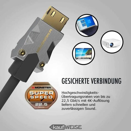 Monster M1000 Ultra HD HDMI Kabel (3m) | 4K HDR10 | High-Speed 18 Gbps | V-Grip™ Anschluss