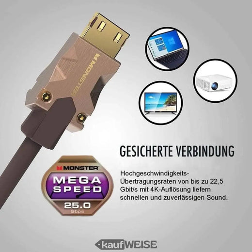 Monster M2000 HDMI Kabel 5m | 25 Gbps Hyper Speed | UHD 4K HDR10+ | V-Grip Goldkontakte