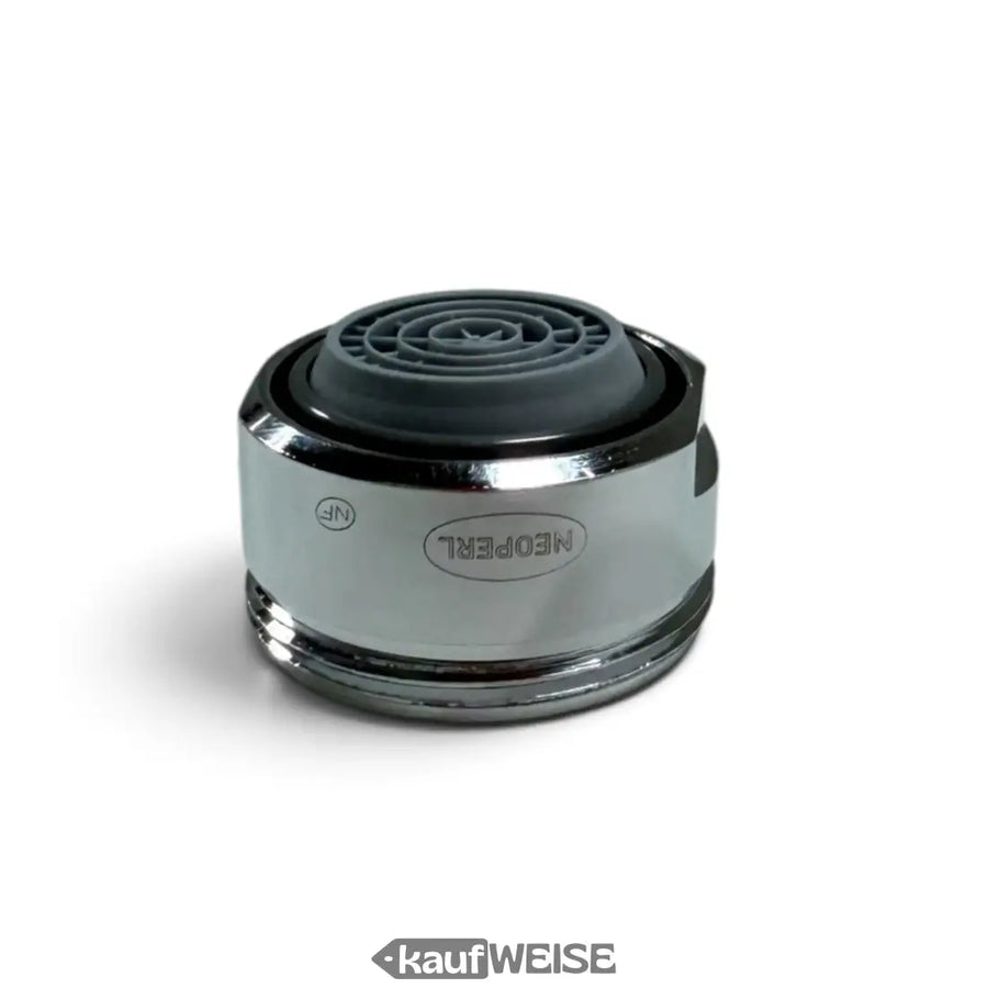 Chrome-finish neoperl cascade slc ssr econom aerator with dark gray ventilated top cap for water saving and anti-limescale